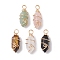 Natural Mixed Stone Copper Wire Wrapped Pointed Pendants, Chunk Faceted Bullet Charms, Light Gold, 25~27x10~10.5x10.5mm, Hole: 3.5mm