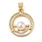 Brass & Shell & Clear Cubic Zirconia Pendants, with ABS Plastic Pearl, Ring, Real 18K Gold Plated, 20x17x7mm, Hole: 3.5x4mm