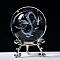 Carving Crystal Ball, Glass Sphere Decoration, with Platinum Tone Alloy Stand, Clear, Dragon, 60mm