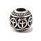 Tibetan Style Alloy European Beads, Large Hole Beads, Cadmium Free & Nickel Free & Lead Free, Round with Peace Sign, Antique Silver, 15x13mm, Hole: 6mm