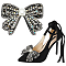 WADORN 2Pcs Bowknot Polyester Rhinestone Shoe Decorations, Iron Shoe Buckle Clip, Black, 73x95x18.5mm