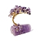 Natural Amethyst Chips Tree Decorations, Natural Amethyst Nuggets Base Copper Wire Feng Shui Energy Stone Gift for Home Desktop Decoration, 60~80mm