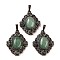 Natural Green Aventurine Rhombus Pendants, Red Copper Tone Brass Charms, 34x27x8mm, Hole: 8x5mm