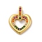 Brass Micro Pave Cubic Zirconia Pendants, Long-Lasting Plated, Lead Free & Cadmium Free, Gold, Heart, Colorful, 19x15.5x4mm, Hole: 1.5mm