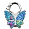 Glitter Butterfly Zinc Alloy Crystal Rhinestone Bag Hanger, Foldable Purse Hooks with Leather, Deep Sky Blue, 70x49x10mm