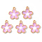 Transparent Epoxy Resin Pendants, with Light Gold Alloy Findings, Glitter Powder, Flower, Plum, 18x15x3mm, Hole: 1.6mm