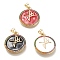 Brass Micro Pave Cubic Zirconia Pendants, with Enamel, Real 18K Gold Plated, Flat  Round with Faith Cross, Mixed Color, 23x20x2mm, Hole: 3x5.5mm