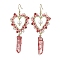 304 Stainless Steel Dangle Earring, with Seed Glass and Crackle Quartz Crystal, Indian Red, 75x30mm