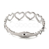 Titanium Steel Crystal Rhinestone Hollow Heart Hinged Bangles for Women BJEW-G719-19P-3