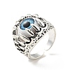 Claw with Evil Eye Resin Open Cuff Ring RJEW-D118-02AS-3
