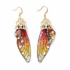 Resin Butterfly Wing Dangle Earrings with Clear Cubic Zirconia EJEW-G302-01G-2