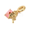 Rack Plating Brass Pink Enamel European Dangle Charms KK-P279-42G-2