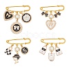 Fingerinspire 1 Set Bowknot & Heart & Bag & Number 5 Alloy Enamel Charms Safety Pin Brooches JEWB-FG0001-10-1