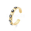 Real 18K Gold Plated Brass Open Cuff Ring with Enamel Evil Eye for Women RJEW-Q166-02A-2