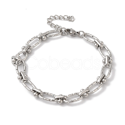 Non-Tarnish 304 Stainless Steel Textured Oval Link Chain Bracelets for Women BJEW-B092-08P-03-1