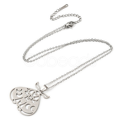 Non-Tarnish 201 Stainless Steel Moth with Moon Phase Pendant Necklace with Cable Chain NJEW-Q317-20P-1