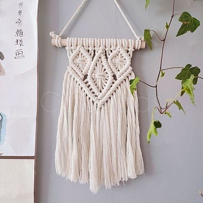 Cotton Cord Macrame Woven Wall Hanging HJEW-C010-15-1