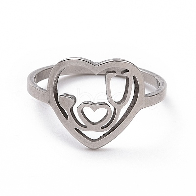 Non-Tarnish 201 Stainless Steel Heart with Word Love You Finger Ring RJEW-J051-11P-1