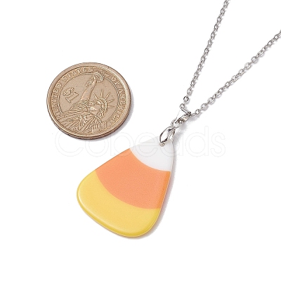 Halloween Acrylic Candy Corn Pendant Necklaces NJEW-JN04888-1