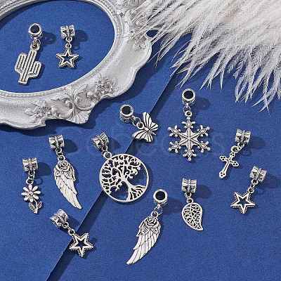 50Pcs 10 Styles Tibetan Style Alloy European Dangle Charms PALLOY-CJ0002-74-1