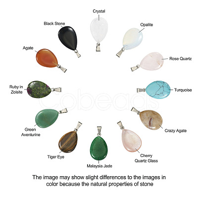 Fashewelry 24pcs 12 Styles Natural & Synthetic Gemstone Pendants G-FW0001-33-1