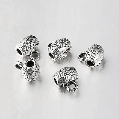 Tibetan Style Alloy Barrel Carved Flower Bail Beads Tube Bails X-TIBEB-O004-48-1