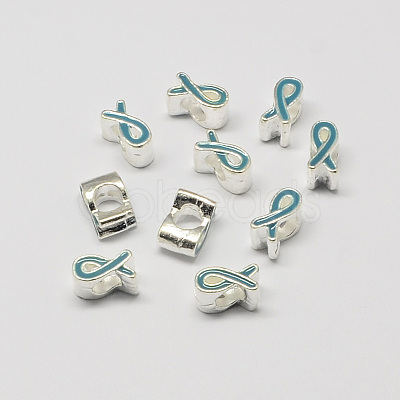 Alloy Enamel Awareness Ribbon Large Hole European Beads MPDL-R036-41A-1