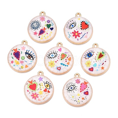 Printed Rack Plating Alloy Enamel Pendants ENAM-T020-02H-1