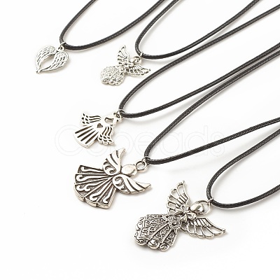 Alloy Fairy Pendant Necklace with Imitation Leather Cord for Women NJEW-JN03862-1