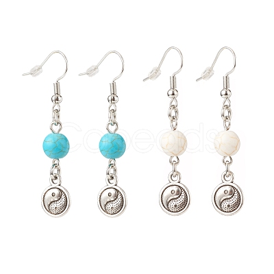 2Pair 2 Style Synthetic Turquoise & Howlite with Yin Yang Long Dangle Earrings EJEW-JE04962-03-1