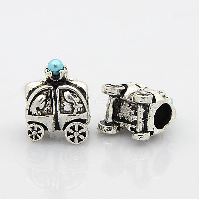 Large Hole Antique Silver Tone Alloy European Beads PALLOY-J472-01AS-1