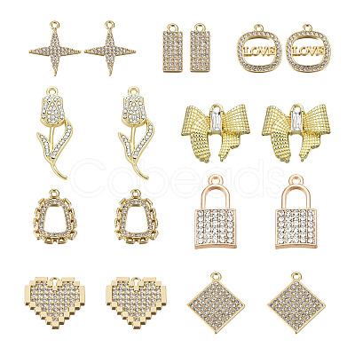 Spritewelry 18Pcs 9 Style Alloy Crystal Rhinestone Pendants FIND-SW0001-30-1