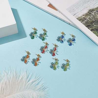 Glass Beaded Butterfly Dangle Stud Earring EJEW-JE05135-1