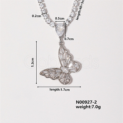 Chic Minimalist Butterfly Brass Micro Pave Cubic Zirconia Pendant Necklaces HP1417-2-1