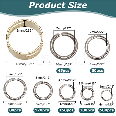 ARRICRAFT 1255Pcs 7 Style 304 Stainless Steel Open Jump Rings DIY-AR0003-69-1