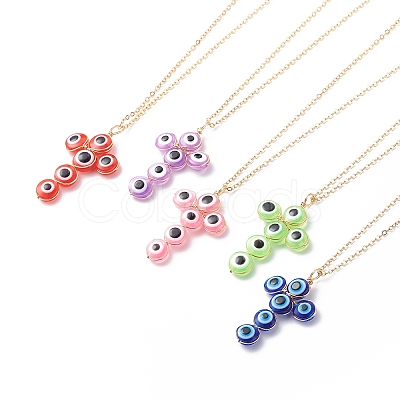 Evil Eye Resin Pendant Necklaces for Women NJEW-JN03981-1