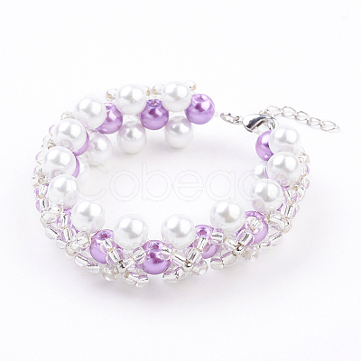 (Jewelry Parties Factory Sale)Pearlized Glass Round Beads Bracelets BJEW-JB03306-02-1