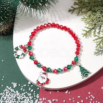 Christmas Tree & Santa Claus & Christmas Wreath Alloy Enamel Charm Bracelets BJEW-TA00507-1