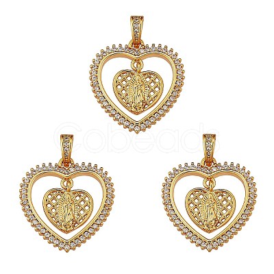 3Pcs Religion Theme Brass Micro Pave Clear Cubic Zirconia Pendants KK-SZ0005-52-1