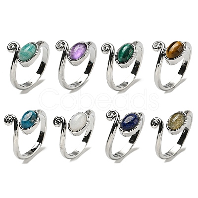 Natural Gemstone Adjustable Rings RJEW-K269-08P-1