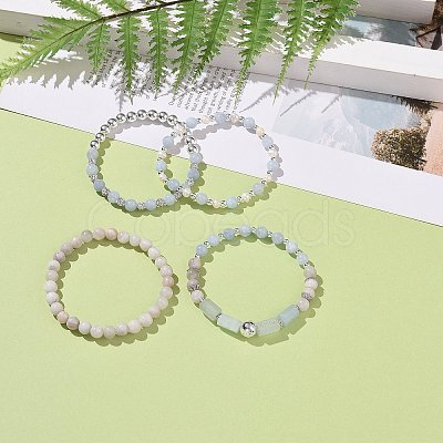 4Pcs 4 Style Natural & Synthetic Mixed Gemstone & 304 Stainless Steel Beaded Stretch Bracelets Set for Women BJEW-JB09116-1