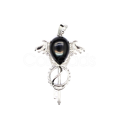 Natural Obsidian Teardrop Pendants PW-WG60016-06-1