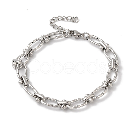 Non-Tarnish 304 Stainless Steel Textured Oval Link Chain Bracelets for Women BJEW-B092-08P-03-1