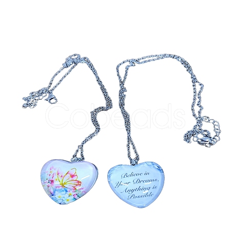 Heart Glass Pendant Necklaces PW23052492895-1