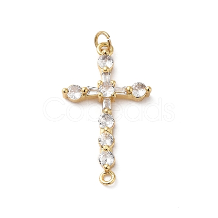 Rack Plating Brass Pave Cubic Zirconia Connector Charms KK-O142-14G-1