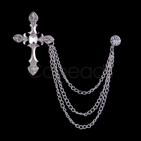 Religion Cross Hanging Chain Brooch with Rhinestone WG84516-01-1