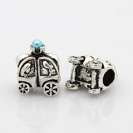 Large Hole Antique Silver Tone Alloy European Beads PALLOY-J472-01AS-1