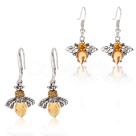 ANATTASOUL 2 Pairs 2 Style Chocolate Glass Bees Dangle Earrings EJEW-AN0002-88-1