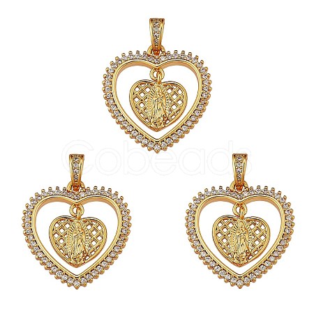 3Pcs Religion Theme Brass Micro Pave Clear Cubic Zirconia Pendants KK-SZ0005-52-1