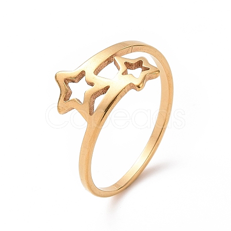 Ion Plating(IP) 201 Stainless Steel Double Star Finger Ring RJEW-J051-14G-1